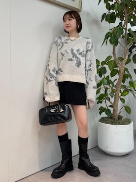 「VIS（ビス）のフラワージャガードニットプルオーバー（ニット/セーター）」を使った、なつきさん（レディース・159cm）の秋コーディネート