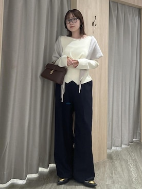 「VIS（ビス）の美easyウーリッシュワイドパンツ/WEB限定カラー・セットアップ対応（その他パンツ、ブルー系）」を使った、なつきさん（レディース・159cm）の秋コーディネート