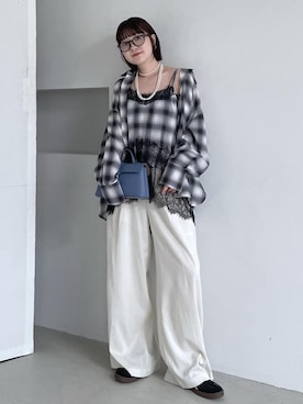 「VIS（ビス）のLight Airyセットアップパンツ/UVケア・接触冷感・吸水速乾（その他パンツ、ホワイト系）」を使った、なつきさん（レディース・159cm）の夏コーディネート