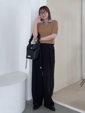 「VIS（ビス）の美easyリネンライクワイドパンツ/イージーケア・接触冷感・セットアップ対応（その他パンツ、ブラック系）」を使った、なつきさん（レディース・159cm）の春コーディネート