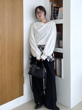 「VIS（ビス）のオンブレチェックオーバーシャツ（シャツ/ブラウス、ブラック系）」を使った、なつきさん（レディース・159cm）の夏コーディネート