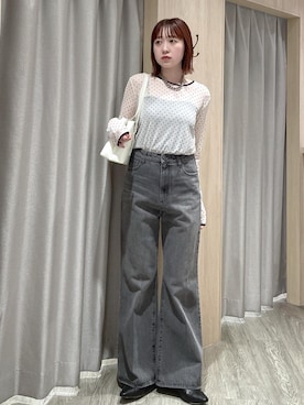 「Juze（ジュゼ）のパールメリージェーンパンプス/バブーシュ（パンプス、ブラック系）」を使った、なつきさん（レディース・159cm）の春コーディネート