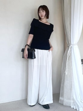「Juze（ジュゼ）のギャザーローファー（ローファー、ブラック系）」を使った、なつきさん（レディース・159cm）の夏コーディネート