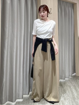 「VIS（ビス）の【180℃美人見え】ハンドルリボンワンショルダーバッグ（ショルダーバッグ、ブラック系）」を使った、なつきさん（レディース・159cm）の春コーディネート