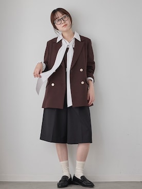 「Juze（ジュゼ）のギャザーローファー（ローファー、ブラック系）」を使った、なつきさん（レディース・159cm）の夏コーディネート