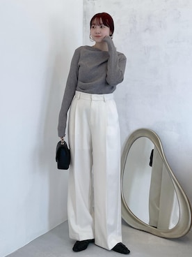 「VIS（ビス）のもちもちドレープリブニットトップス/イージーケア（ニット/セーター）」を使った、なつきさん（レディース・159cm）の秋コーディネート