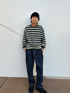 「ボーダーTシャツ」｜「アイテム（モカシン/デッキシューズ）」を使った、kaito  ideさん（メンズ・172cm）の夏コーディネート