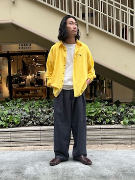 「U.S. POLO ASSN.（ユーエスポロアッスン）の【U.S. POLO ASSN.】リネンライクシャツ（シャツ/ブラウス、イエロー系）」を使った、kaito  ideさん（メンズ・172cm）の春コーディネート