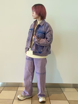 「アイテム（デニムジャケット、ピンク系）」を使った、Akaneさん（レディース・157cm）の冬コーディネート