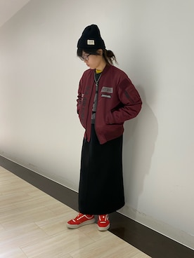 「アイテム（ニットキャップ/ビーニー）」を使った、Akaneさん（レディース・157cm）の秋コーディネート
