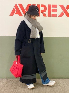 「アイテム（その他アウター、ブルー系）」を使った、Akaneさん（レディース・157cm）の秋コーディネート