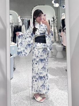 「OLIVE des OLIVE（オリーブデオリーブ）のアイテム（浴衣、ブルー系）」を使った、ちゆきさん（レディース・153cm）の夏コーディネート