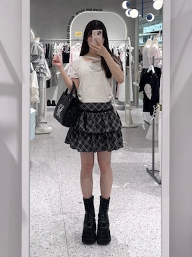 「OLIVE des OLIVE（オリーブデオリーブ）のアイテム（Tシャツ/カットソー、ピンク系）」を使った、ちゆきさん（レディース・153cm）の夏コーディネート