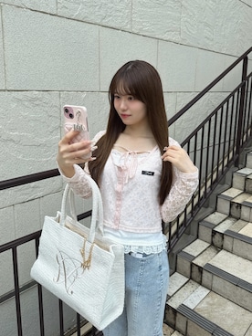 「OLIVE des OLIVE（オリーブデオリーブ）のアイテム（トップス、ピンク系）」を使った、ちゆきさん（レディース・153cm）の春コーディネート
