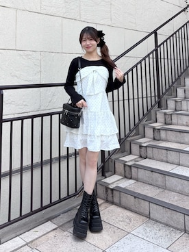 「OLIVE des OLIVE（オリーブデオリーブ）のアイテム（ワンピース、ブラック系）」を使った、ちゆきさん（レディース・153cm）の冬コーディネート