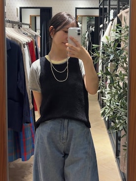 「A part by（アパートバイ）のApbコクーンデニムパンツ（デニムパンツ、ブルー系）」を使った、eriaさん（レディース・151cm）の夏コーディネート