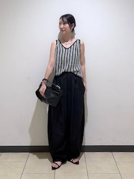 「A part by（アパートバイ）の≪追加2≫コクーンボリュームパンツ（その他パンツ、ブラック系）」を使った、eriaさん（レディース・151cm）の夏コーディネート
