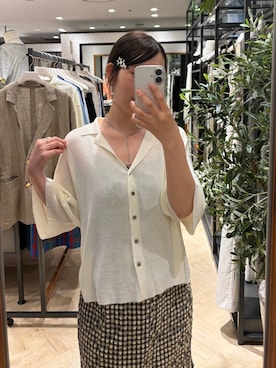 「A part by（アパートバイ）のリップルイージースカート（スカート、ホワイト系）」を使った、eriaさん（レディース・151cm）の夏コーディネート