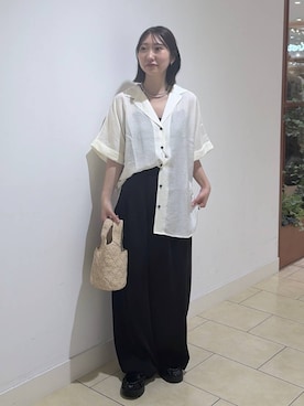 「A part by（アパートバイ）のイージーストレートパンツ（スラックス、ブラック系）」を使った、eriaさん（レディース・151cm）の夏コーディネート