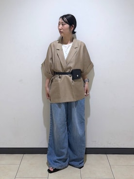「アイテム（テーラードジャケット、イエロー系）」を使った、eriaさん（レディース・152cm）の夏コーディネート