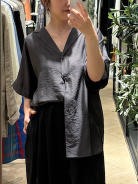 「A part by（アパートバイ）の【接触冷感】シアーオープンカラーシャツ（シャツ/ブラウス、グレー系）」を使った、eriaさん（レディース・151cm）の夏コーディネート