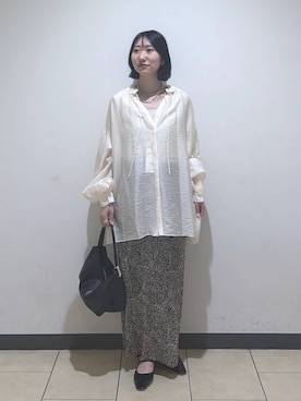 「A part by（アパートバイ）のプリーツイージータイトスカート2（スカート、ベージュ系）」を使った、eriaさん（レディース・151cm）の春コーディネート