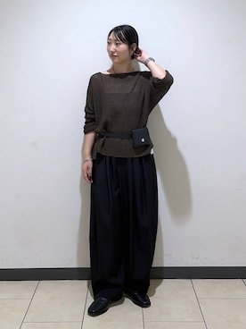 「A part by（アパートバイ）のスラックスコクーンボリュームパンツ（スラックス、ブラック系）」を使った、eriaさん（レディース・151cm）の秋コーディネート