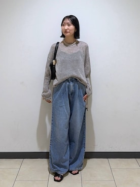 「A part by（アパートバイ）のヘマタイトビーズロングネックレス（ネックレス、シルバー系）」を使った、eriaさん（レディース・151cm）の春コーディネート