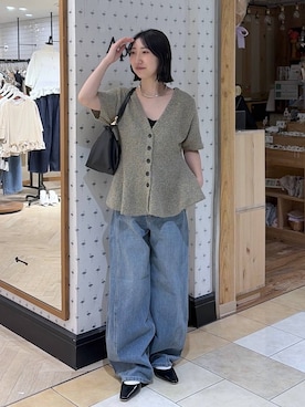 「A part by（アパートバイ）のApbコクーンデニムパンツ（デニムパンツ、ブルー系）」を使った、eriaさん（レディース・151cm）の春コーディネート