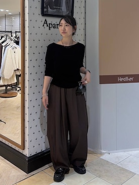 「A part by（アパートバイ）のマルチポーチベルト（ボディバッグ/ウエストポーチ、ブラック系）」を使った、eriaさん（レディース・151cm）の秋コーディネート