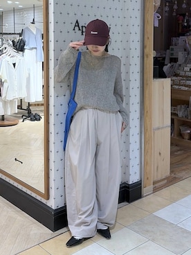「A part by（アパートバイ）のリネンコンメッシュプルオーバー（ニット/セーター、グレー系）」を使った、eriaさん（レディース・151cm）の春コーディネート