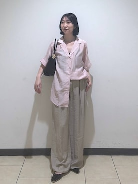 「A part by（アパートバイ）のシアーオープンカラーシャツ（シャツ/ブラウス、ピンク系）」を使った、eriaさん（レディース・151cm）の春コーディネート