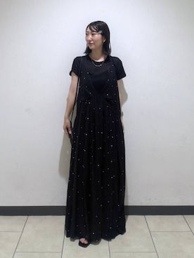 「A part by（アパートバイ）の【今年も登場！】ドットシシュウキャミワンピース（ワンピース、ブラック系）」を使った、eriaさん（レディース・151cm）の夏コーディネート