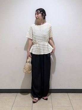 「A part by（アパートバイ）のリネンコンバルーンパンツ（その他パンツ、ブラック系）」を使った、eriaさん（レディース・151cm）の夏コーディネート
