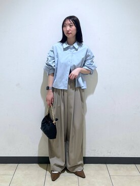 「A part by（アパートバイ）のショートオックスシャツ≪追加2≫（シャツ/ブラウス）」を使った、eriaさん（レディース・152cm）の春コーディネート