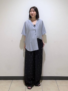 「A part by（アパートバイ）のシアーオープンカラーシャツ（シャツ/ブラウス、ブルー系）」を使った、eriaさん（レディース・151cm）の夏コーディネート