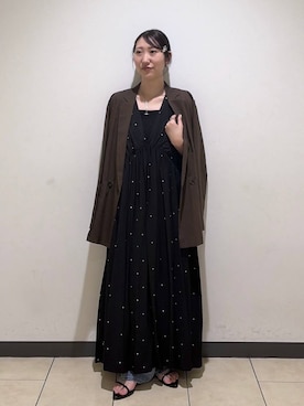 「A part by（アパートバイ）のシアーWジャケット（テーラードジャケット、ブラウン系）」を使った、eriaさん（レディース・151cm）の夏コーディネート