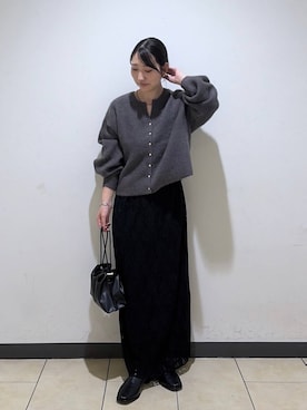 「A part by（アパートバイ）の【名品シリーズ・イージーケア】ラクーンコンカーディガン（カーディガン/ボレロ）」を使った、eriaさん（レディース・152cm）の秋コーディネート