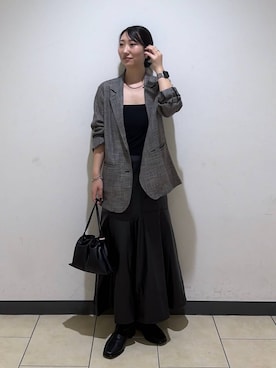 「A part by（アパートバイ）のキンチャクミニショルダバッグ（ショルダーバッグ、ブラック系）」を使った、eriaさん（レディース・151cm）の秋コーディネート