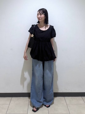 「A part by（アパートバイ）のハートモチーフバッグ（ショルダーバッグ、ブラック系）」を使った、eriaさん（レディース・151cm）の夏コーディネート