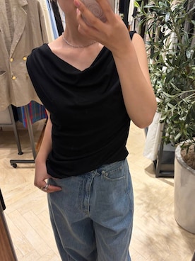 「A part by（アパートバイ）のカットドレーププルオーバーノースリーブ（Tシャツ/カットソー、ブラック系）」を使った、eriaさん（レディース・151cm）の夏コーディネート