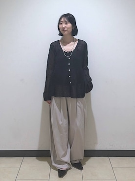 「A part by（アパートバイ）のワンストラップフラットミュール（その他シューズ、ブラック系）」を使った、eriaさん（レディース・151cm）の春コーディネート