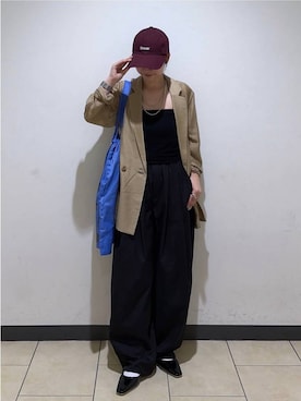 「A part by（アパートバイ）のシアーWジャケット（テーラードジャケット、ベージュ系）」を使った、eriaさん（レディース・151cm）の夏コーディネート