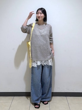 「A part by（アパートバイ）のヘムレースキャミソール（キャミソール、ホワイト系）」を使った、eriaさん（レディース・151cm）の春コーディネート