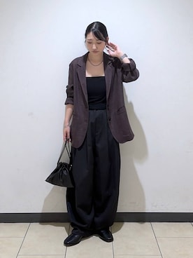 「A part by（アパートバイ）のキンチャクミニショルダバッグ（ショルダーバッグ、ブラック系）」を使った、eriaさん（レディース・151cm）の秋コーディネート