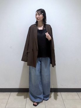 「A part by（アパートバイ）のシアーWジャケット（テーラードジャケット、ブラウン系）」を使った、eriaさん（レディース・151cm）の夏コーディネート