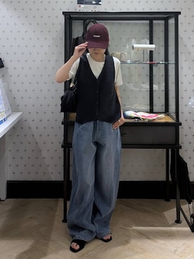 「A part by（アパートバイ）のApbコクーンデニムパンツ（デニムパンツ、ブルー系）」を使った、eriaさん（レディース・151cm）の春コーディネート