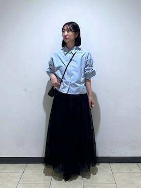 「A part by（アパートバイ）のショートオックスシャツ≪追加2≫（シャツ/ブラウス）」を使った、eriaさん（レディース・152cm）の秋コーディネート