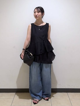 「A part by（アパートバイ）のテンセルデニムパンツ（デニムパンツ、ブルー系）」を使った、eriaさん（レディース・151cm）の夏コーディネート