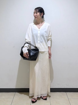 「A part by（アパートバイ）のツヤシアーナロースカート（スカート、ホワイト系）」を使った、eriaさん（レディース・151cm）の夏コーディネート